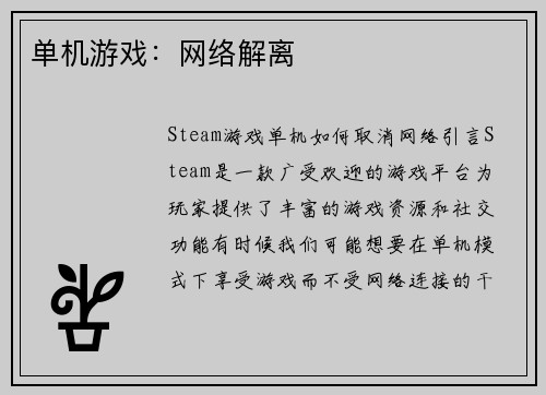 单机游戏：网络解离